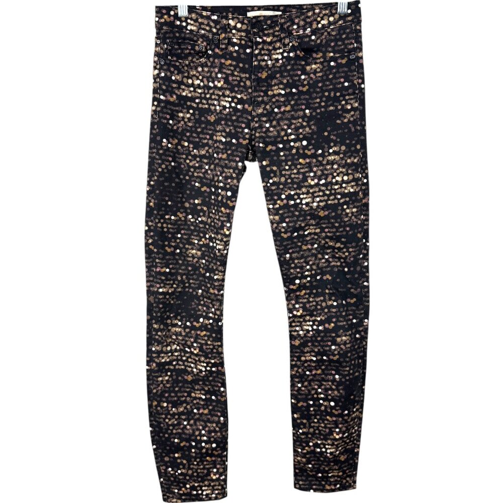 Tory Burch Black, tan and pink dots skinny denim jeans Size 26